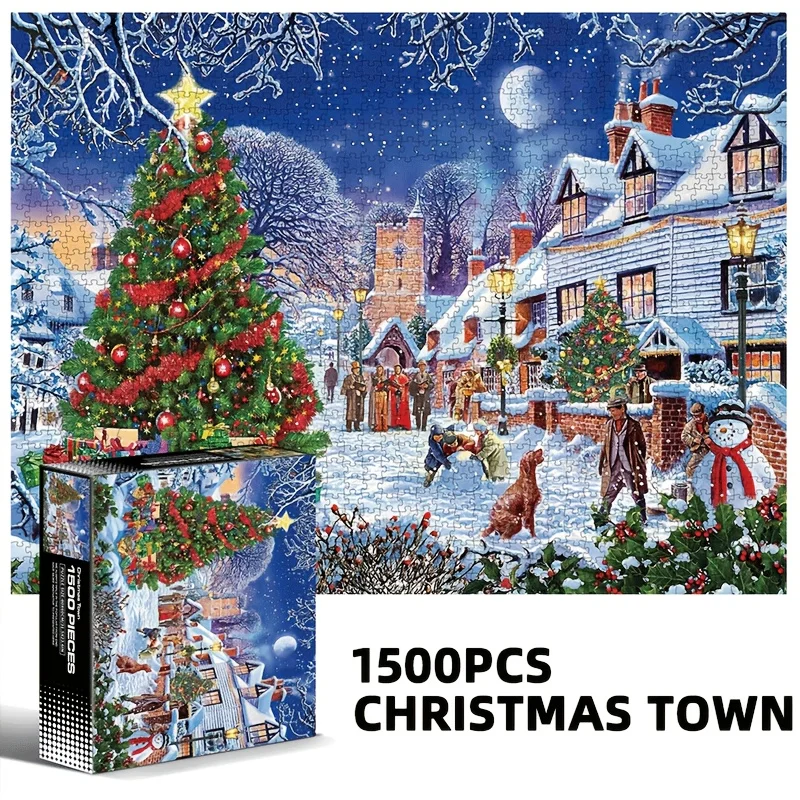 

1500-Piece Adult Jigsaw Puzzle: Busy Christmas Town Square Scene - 60x80cm (24x32 In) Large Format Challenging Puzzle for Adults