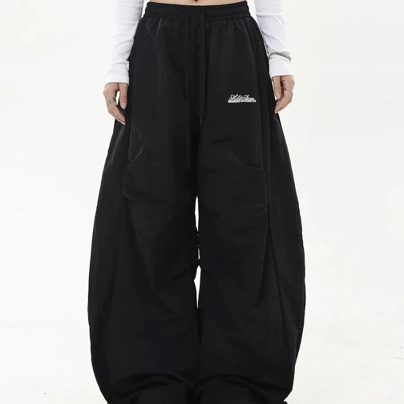 American Retro Pleated Paratrooper Workwear Women's 2024 Autumn and Winter New Item Spliced Elasticized Loose Wide Leg Pants