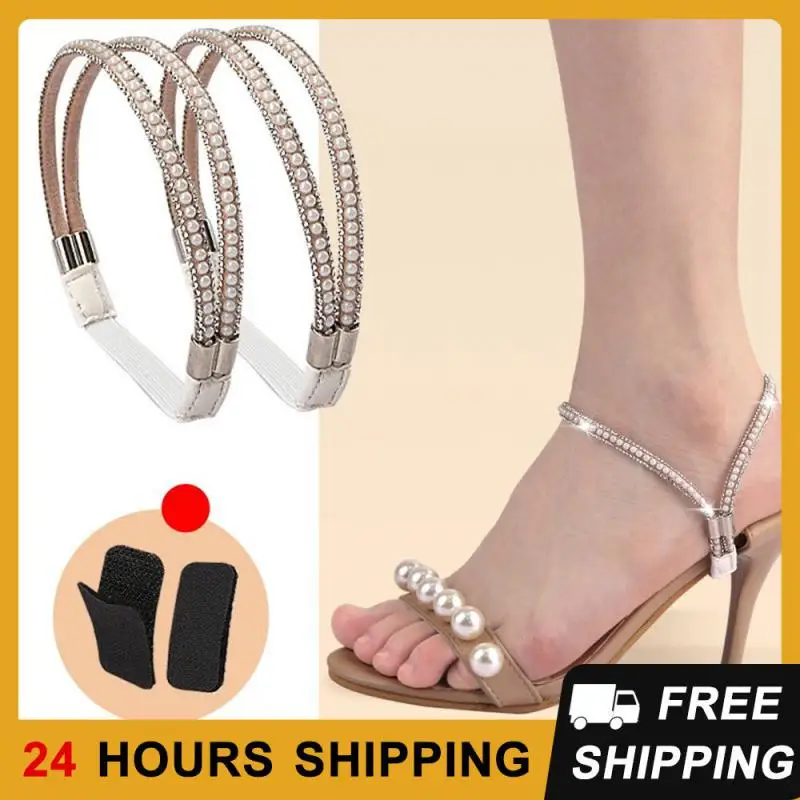 1Pair High Heel Shoes Buckle For Women Rhinestone Diamond Shoelaces Anti-loose Heel Straps Belt Adjustable Sandal Toe Laces