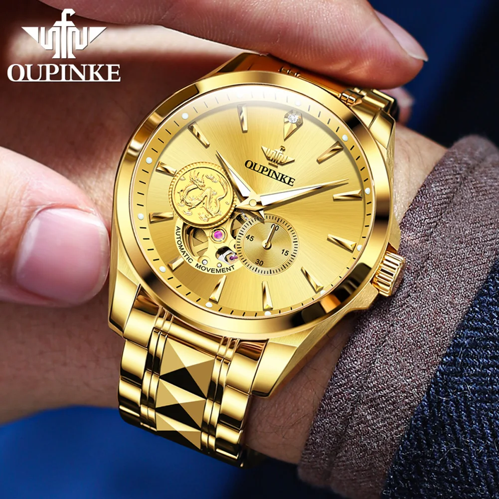 OUPINKE 3260 Men Watch Imported Movement Mechanical Automatic Watch Sapphire Mirror Hollow Dragon Icon Tungsten Steel Men Watch