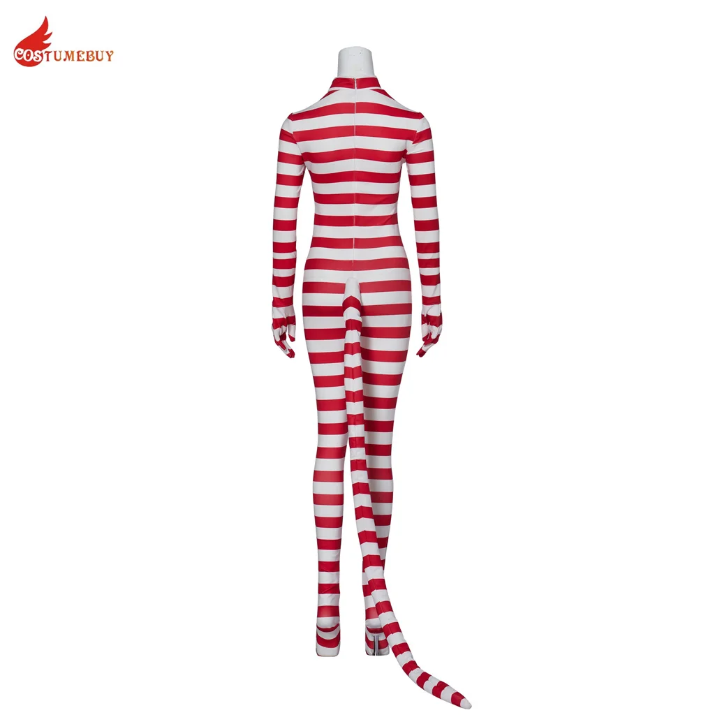 CostumeBuy Popee The Performer Cosplay Costume White and Red Striped Jumpsuit Popee Costume with Bunny Ear and Tail Outfits