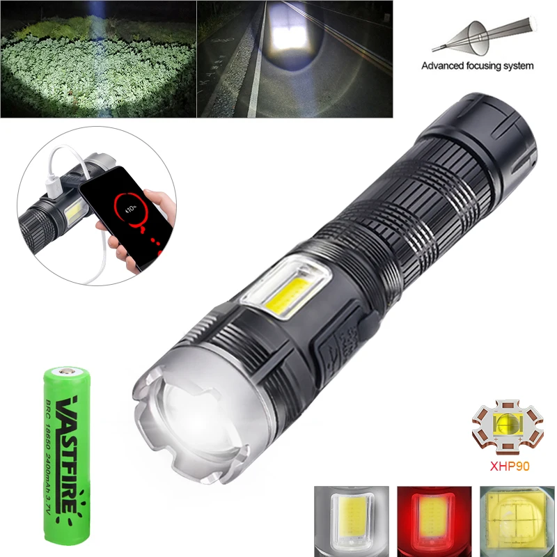 Super Bright 4-Core P90 LED Flashlight Touch COB Side Light