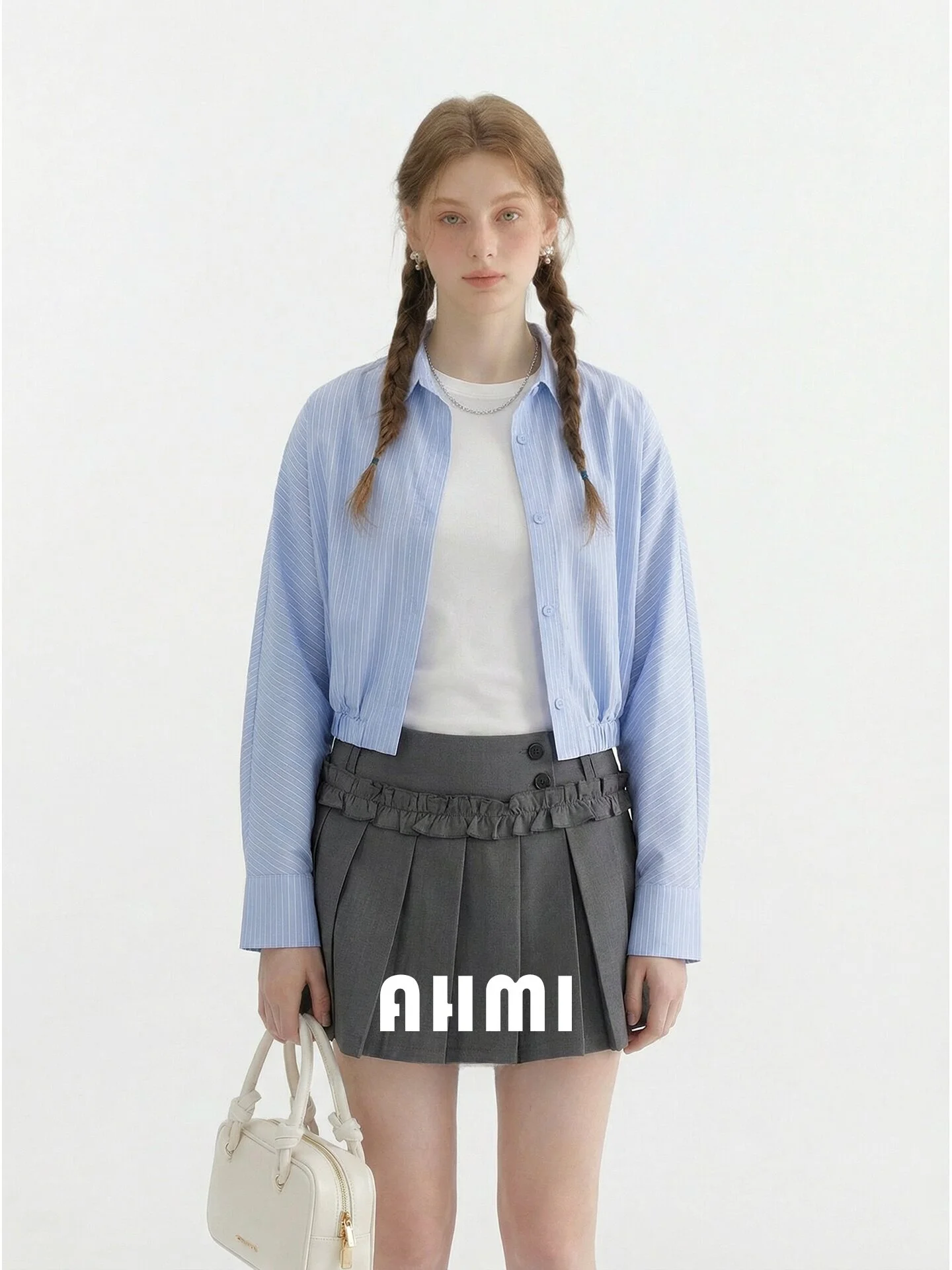 

AHMI Casual Stripe Long Sleeve Loose Women's Shirt Spring 2026 New Short Versatile High-Looking Top Breathable Cotton Blend