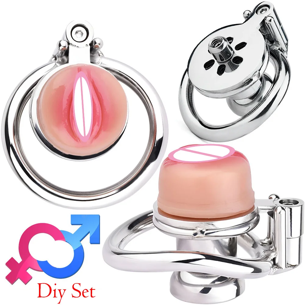 BDSM Sissy FLat Pad Negative Chastity Device Urethral Pussy Shape Metal Cock Cage Locked Life Erect Denial Erotic Toys Sex Shop