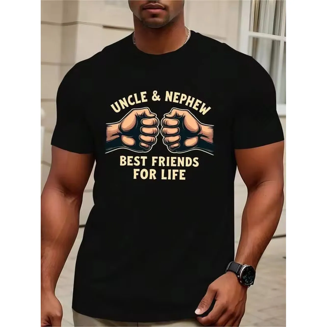 Men Men Black Uncle Nephew Best Friends Life Father-Son Bonding Gift Idea Lightweight Stretch Crewneck Family Events Birthday Presents Family