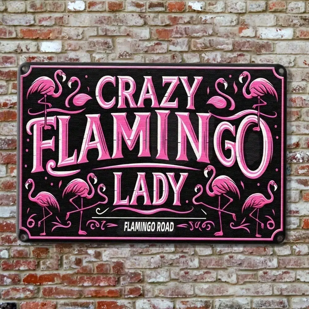 Vintage Flamingo Metal Sign 8x12 Inch, Retro Pink Bird Wall Art for Kitchen Bar Cafe