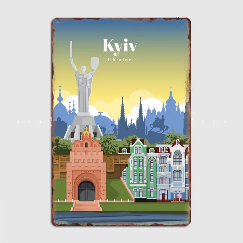 

Винтажный пейзаж, постер для путешествий в Киев, городской пейзаж, металлический знак, настенные пластины, клубный жестяной Декор для дома, украшение для комнаты, Настенный декор