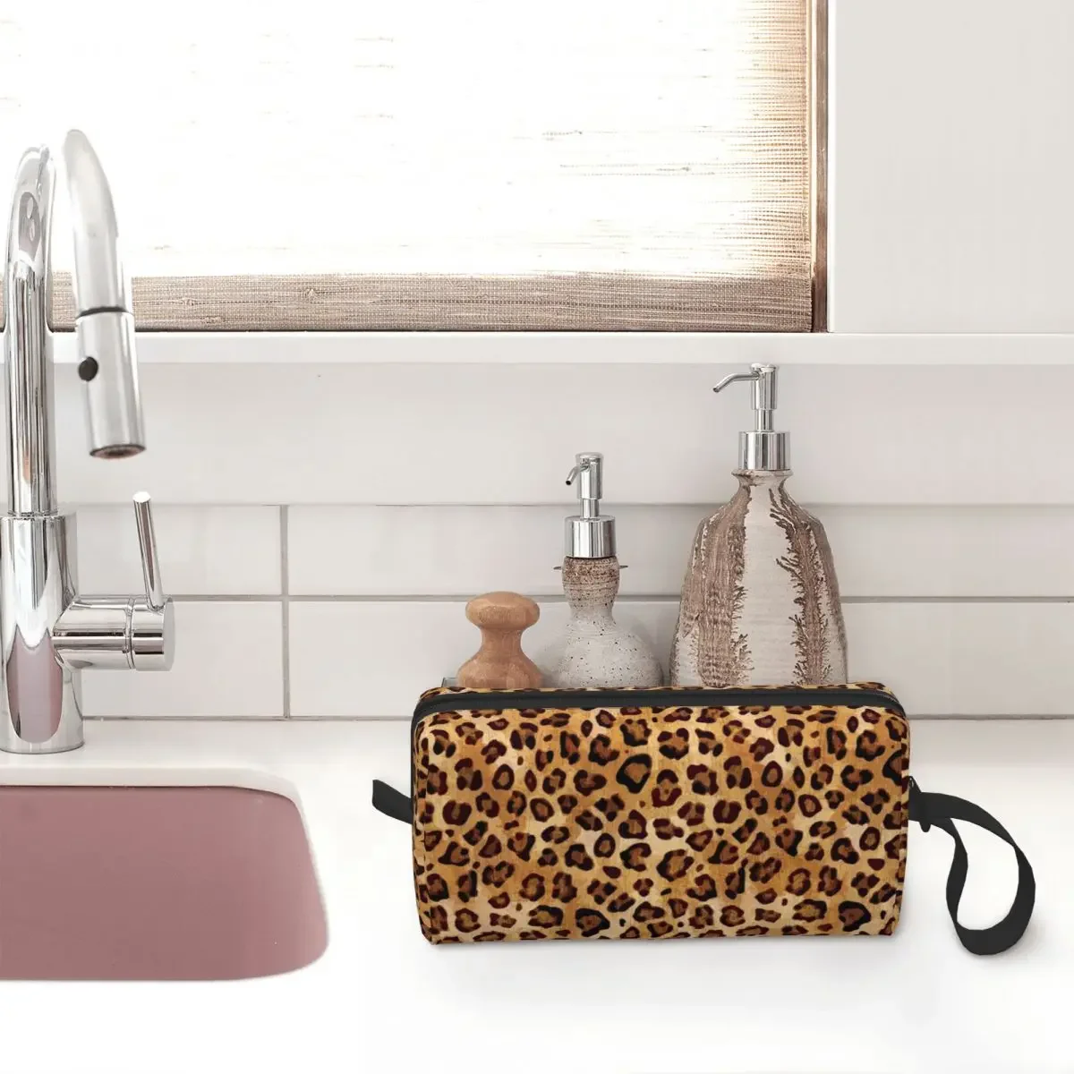 Rustic Texture Leopard Print Makeup Bags Fashion Men Cosmetic Bag Trend Outdoor Pouch for Purse Storage