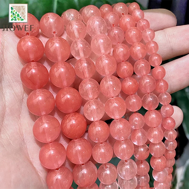 Natural Stone Smooth Pink Cherry Quartz Round Loose Beads for Jewelry Making DIY Bracelet Necklace 15