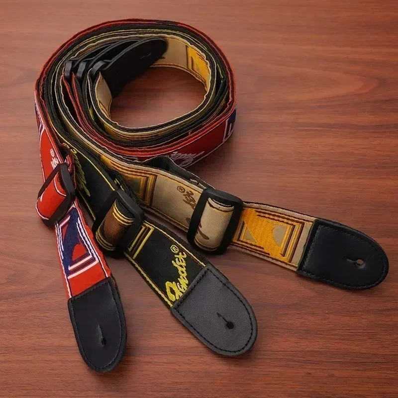 1pc Embroidery Guitar Strap Leather Acoustic Electric Guitar Widening Straps Folk Classical Wooden Guitars Shoulder Belt