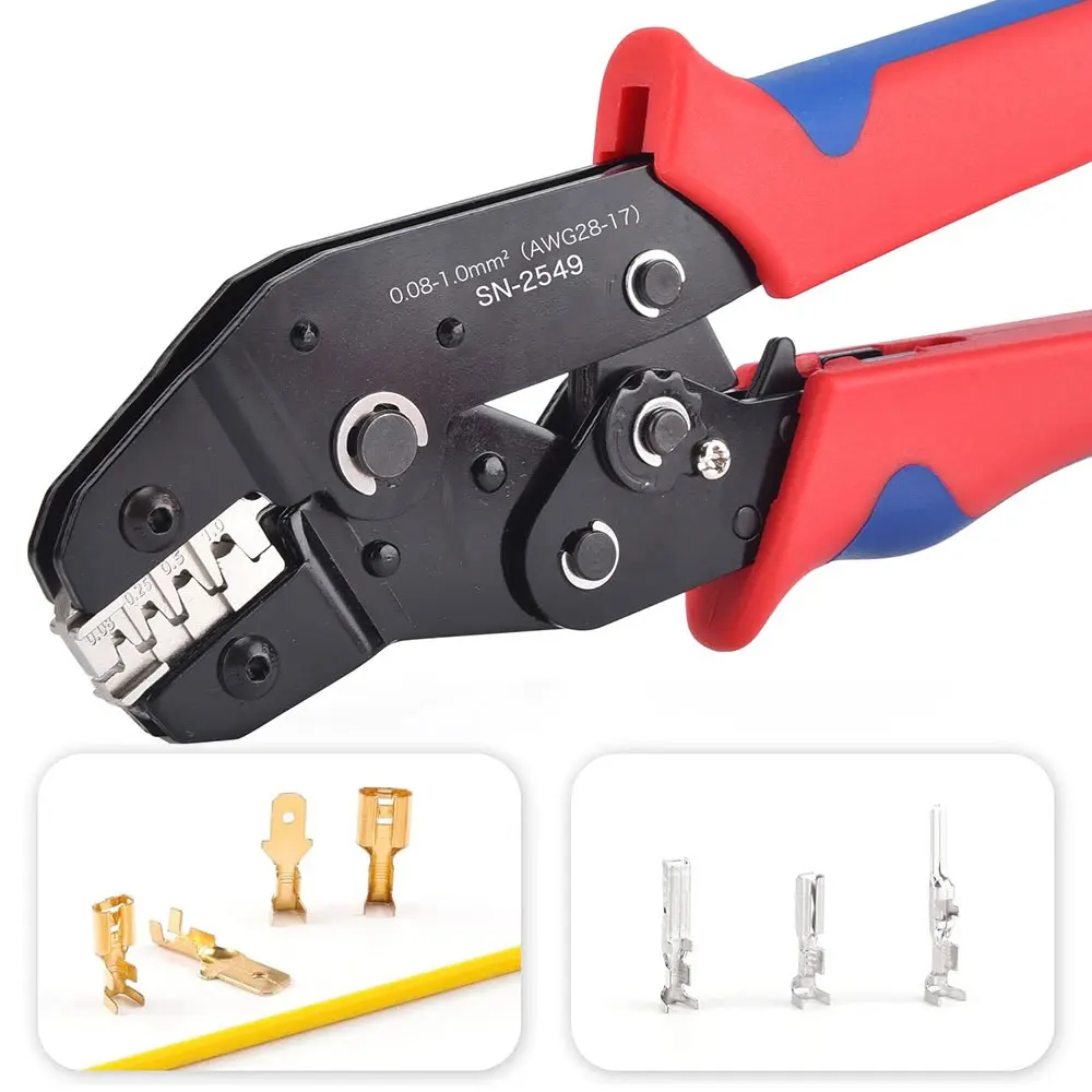 

SN-2549 Обжимной инструмент с храповым механизмом 0,08-1,0 мм 2 18-28AWG для терминалов типа Dupont PH2.0/XH2.54/2.54/2.8/3.0/3.96/4.8/KF2510/JST