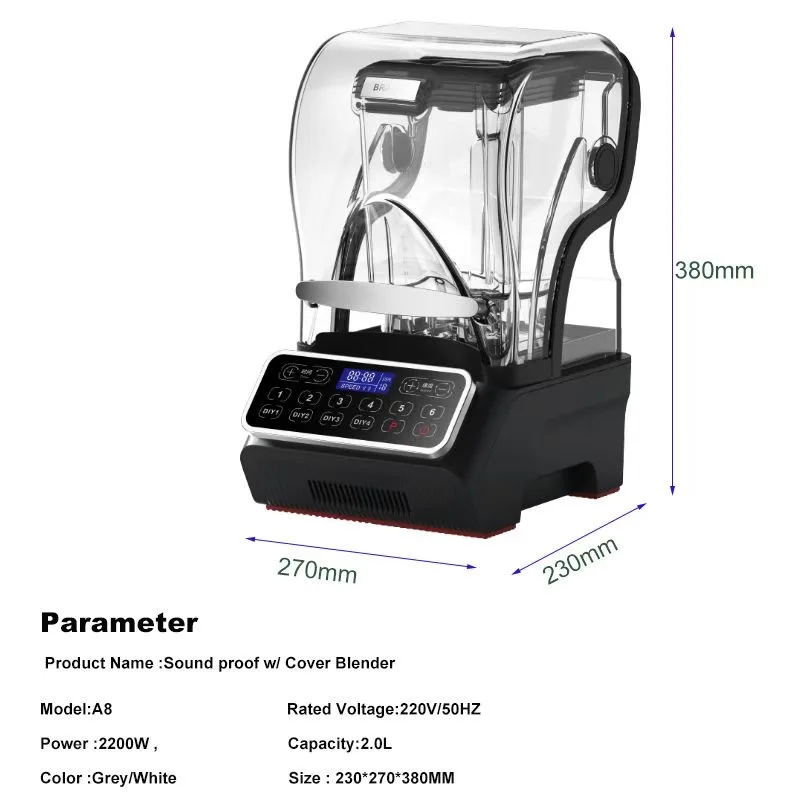 Professional 1800W Brushless DC Motor Commercial Blender Soundproof Portable Fruit Mixer for Household and Hotel Use