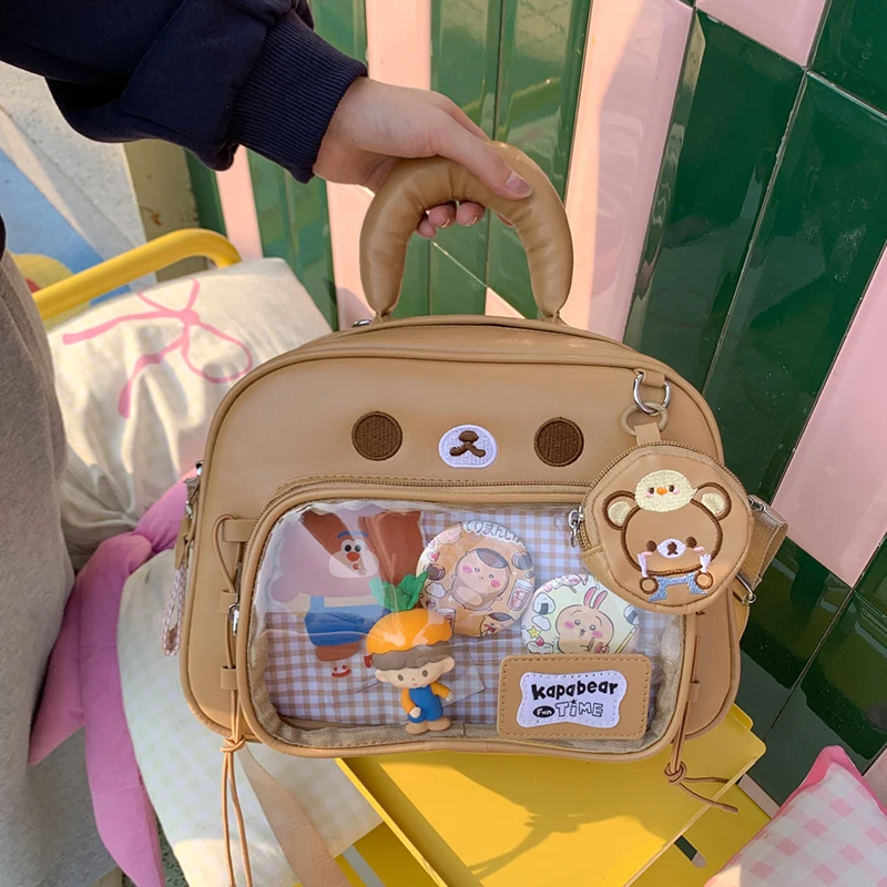 Kawaii Bear Ita Bag Women Cute Dome Shape Transparent Display Window Crossbody Bag with Small Coin Purse Casual Shoulder Handbag