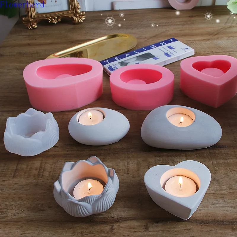 

Handmade Diy Candle Mold Candlestick Cement Concrete Silicone Lotus Heart-shaped Aromatherapy Plaster Ornaments Drop Glue