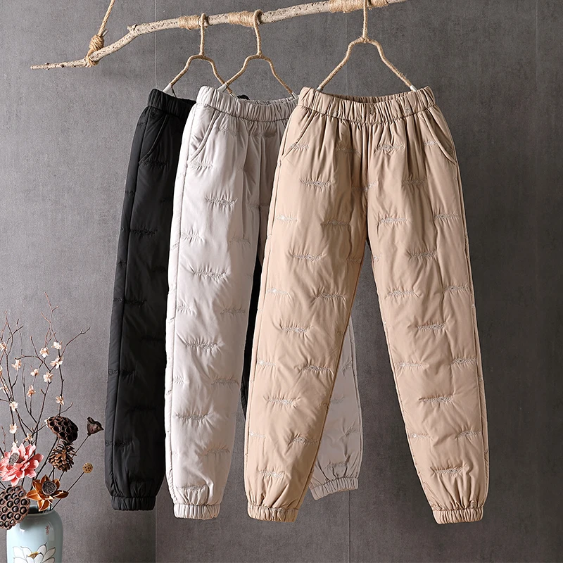 Pantalones de algodón grueso para mujer, ropa de abrigo de invierno, pantalones holgados de cintura alta tipo farol, cálidos,...
