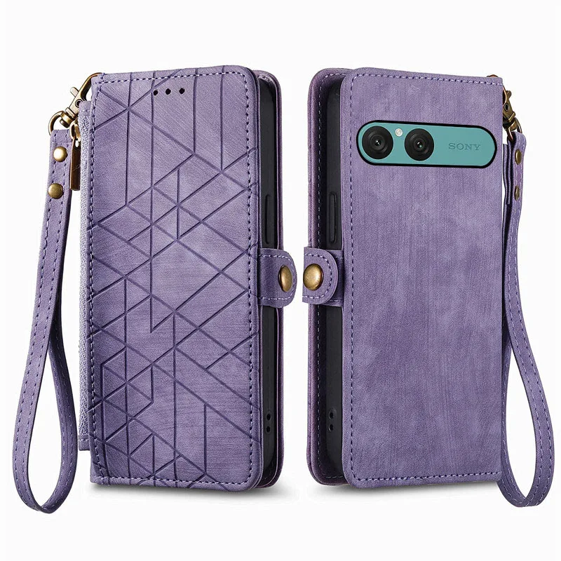 

geometric pattern leather Cover For Sony Xperia 10 1 IV VII VI 5 V III II Magnetic shockproof many card Slot Wallet phone Case