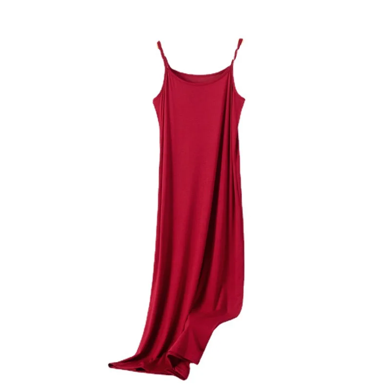 Chemise de nuit sexy à bretelles spaghetti pour femmes, chemise de nuit confortable, robe longue, vêtements de nuit monochromes pour femmes, grande