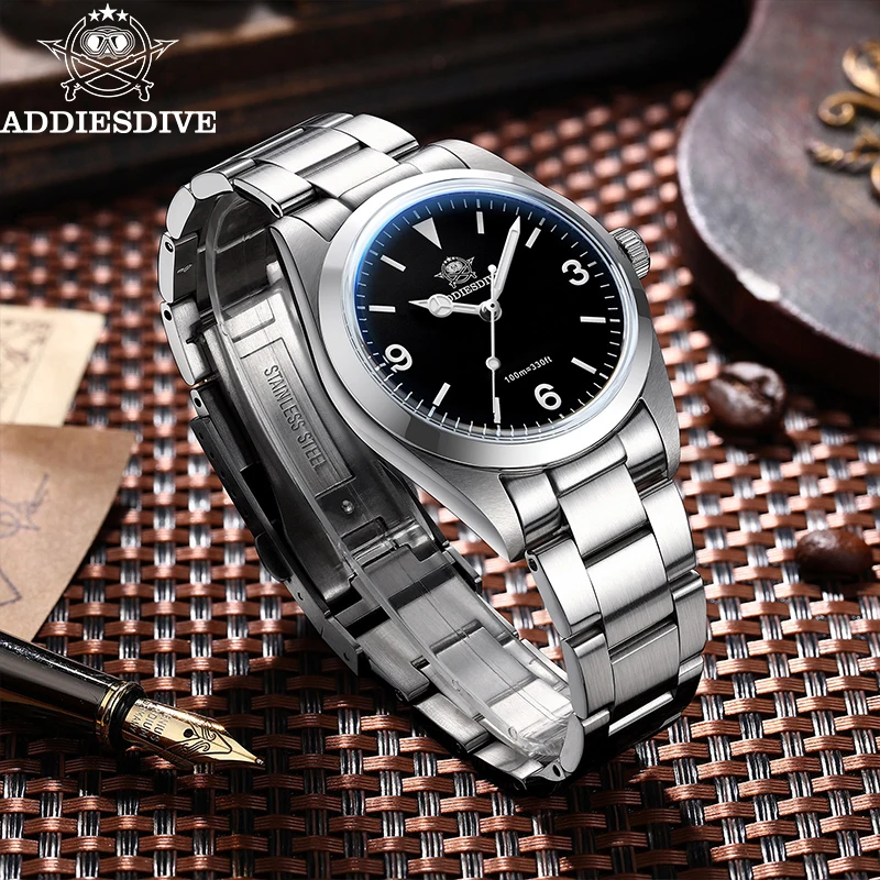 Diesdive-メンズ高級ステンレススチールリストウォッチ、サファイアガラス、発光、100m、ダイビングウォッチ、スポーツクォーツ時計、ad2023