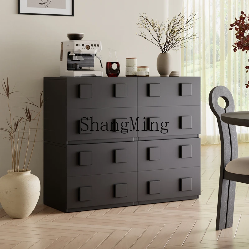 

HJ solid wood bedside table multi-functional floor combination living room large capacity module retro locker
