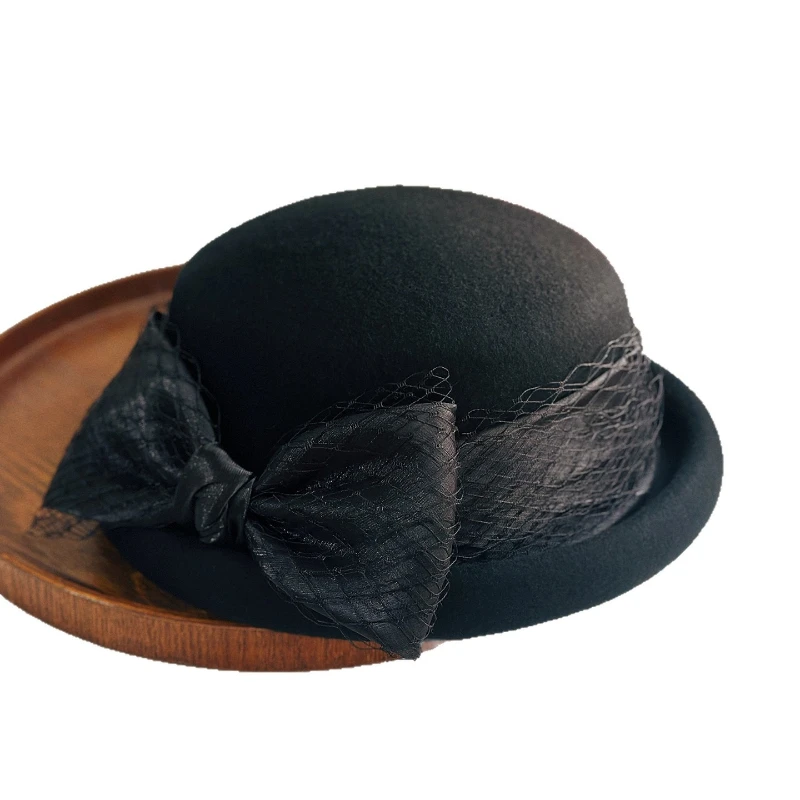 

Женская шляпа-федора с плоским верхом, двухслойная, из толстого шерстяного фетра, теплая, весенняя, с большим бантом, из австралийской шерсти, шапка-берет, шапа, сомбреро