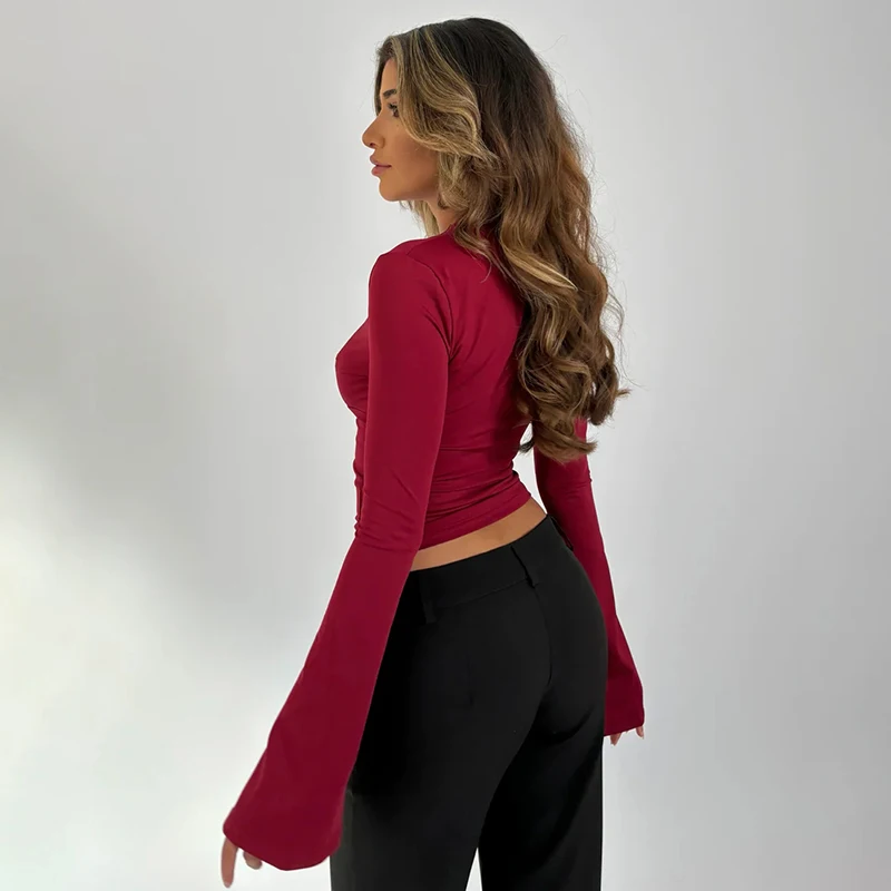 Przezroczyste bluzki z dekoltem w serek, długim rękawem i koronką, obcisłe topy, stroje damskie na lato 2024, na imprezy, do klubu, koszulki, t-shirty, ubrania na imprezy klubowe.