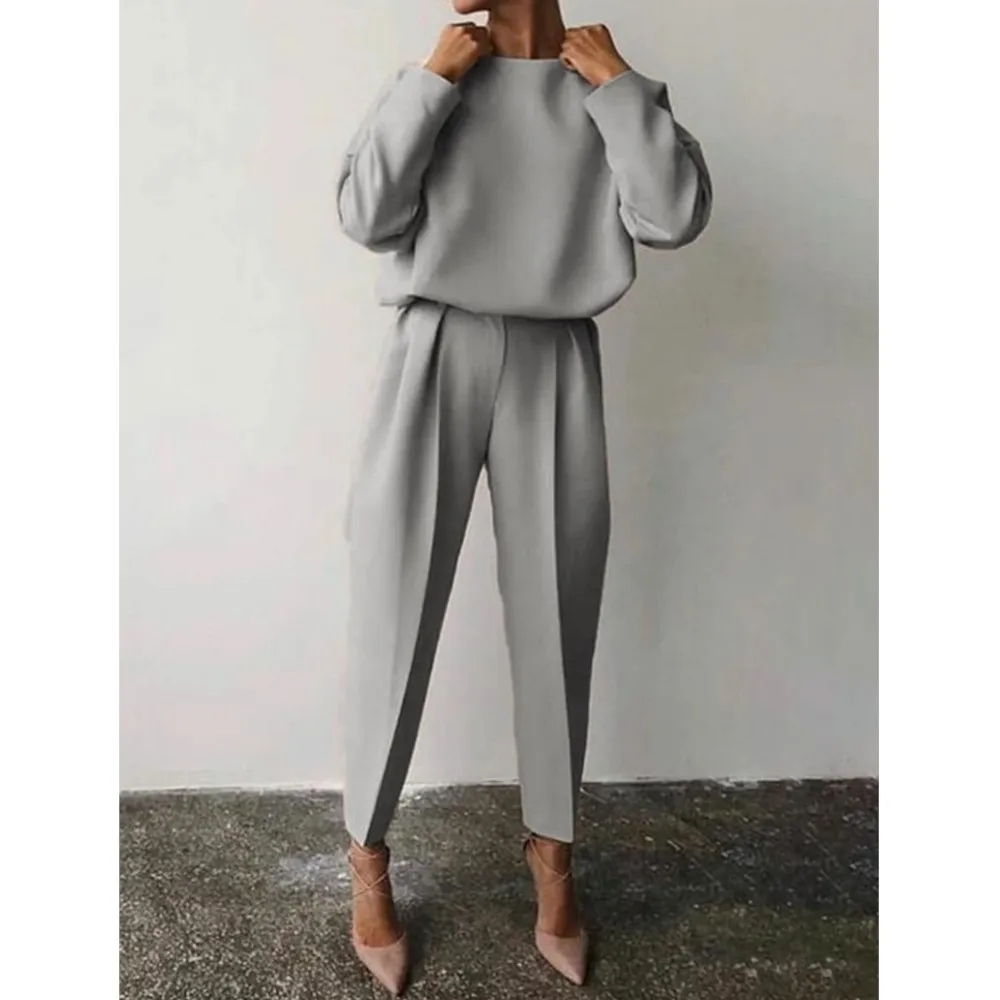 Fashion Long Sleeve Solid Pant Sets Women\'S 2024 Autumn Casual Office Ladies 2 Piece Set Solid Color Simple Female Streetwear