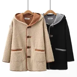 Abrigo de algodón de lana de cordero de una pieza para mujer, chaqueta de lana de contraste de gran tamaño, abrigo con capucha, Z3071, otoño e invierno, 2023