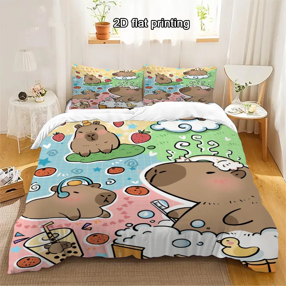 

Комплект постельного белья с капибарами, 3 предмета, с мультяшным принтом животных, пододеяльник, подарки для детей и подростков, декор для спальни, размер Twin/Single