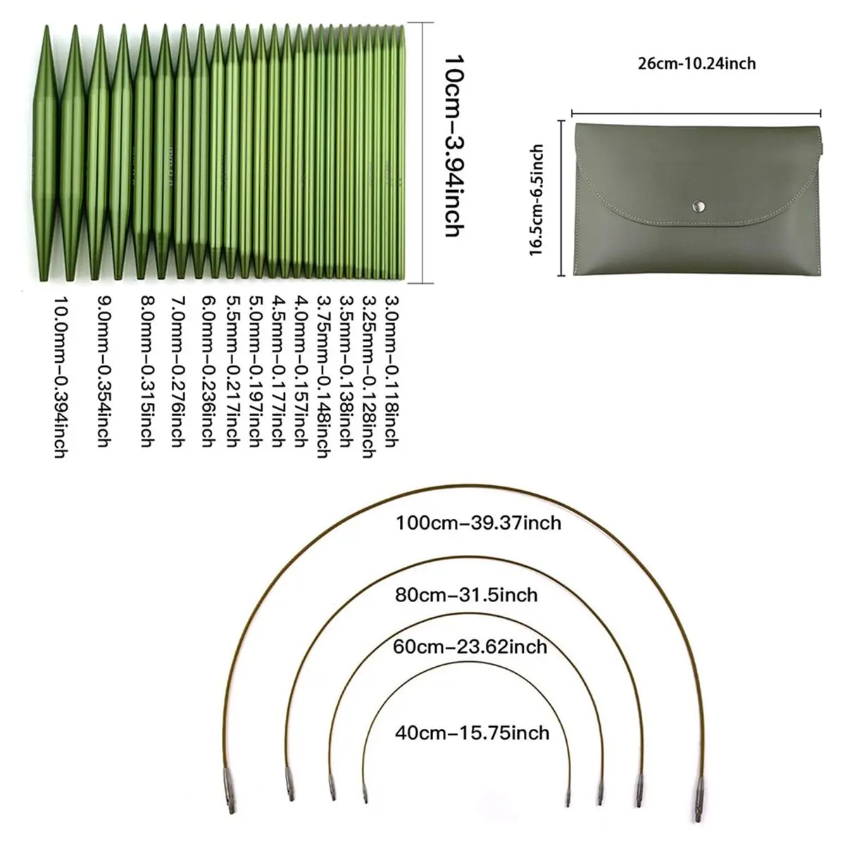hitl-編み針セット-交換可能なアルミニウム製丸編み針セット-13組の4インチアルミニウム針