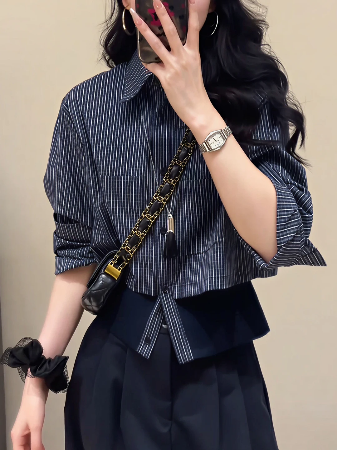 

Ele Retro Striped Design Long Sve irt Women's Faionable Top Commute Sle Stand Fit Comfortable Breathable Skin...