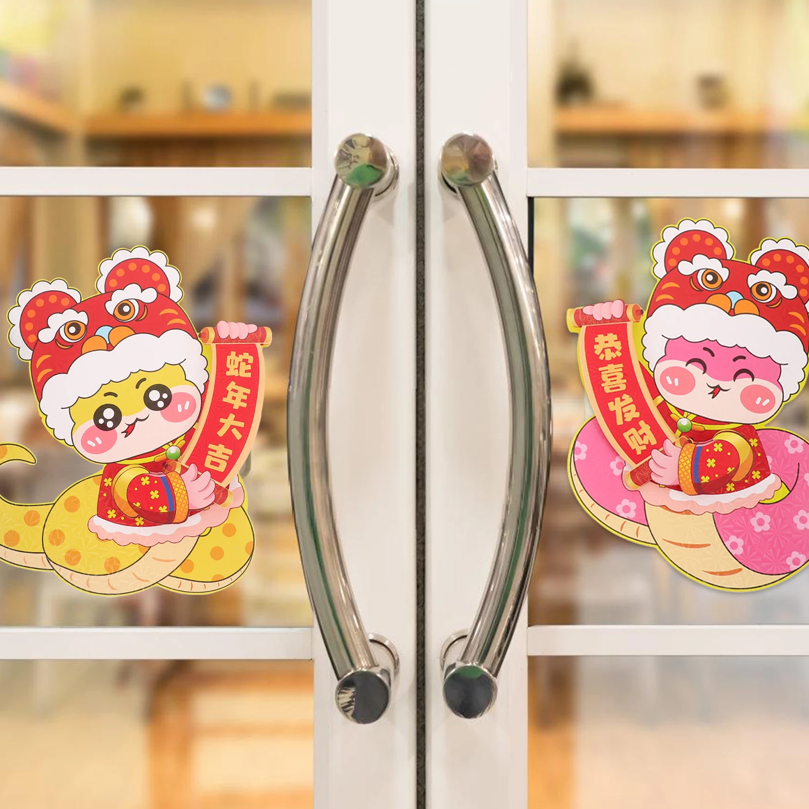 

2pcs Door Stickers White Cardboard Lunar Chinese New Year Decorations Spring Festival Signs Walls Doors Cartoon Snake Theme