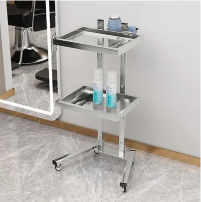 Hairdressing Stainless Steel Two-layer Cart Japanese Folding Beauty Cart Hair Salon Tool Cart Beauty Cart