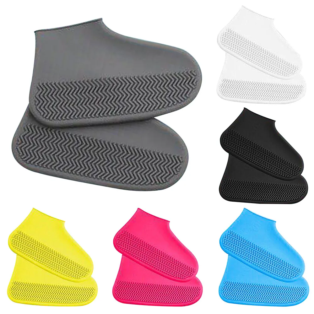 1pair Unisex Reusable Silicone Rain Shoe Covers Waterproof Non-Slip Wear Resistant High Elastic Outdoor Shoe Protectors