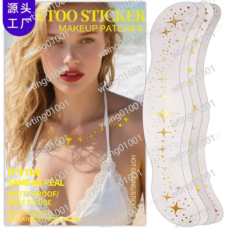 for Bronzing Collarbone Tattoo Sticker Waterproof Sweatproof Chest Body Art for European American Makeup Party Temporary