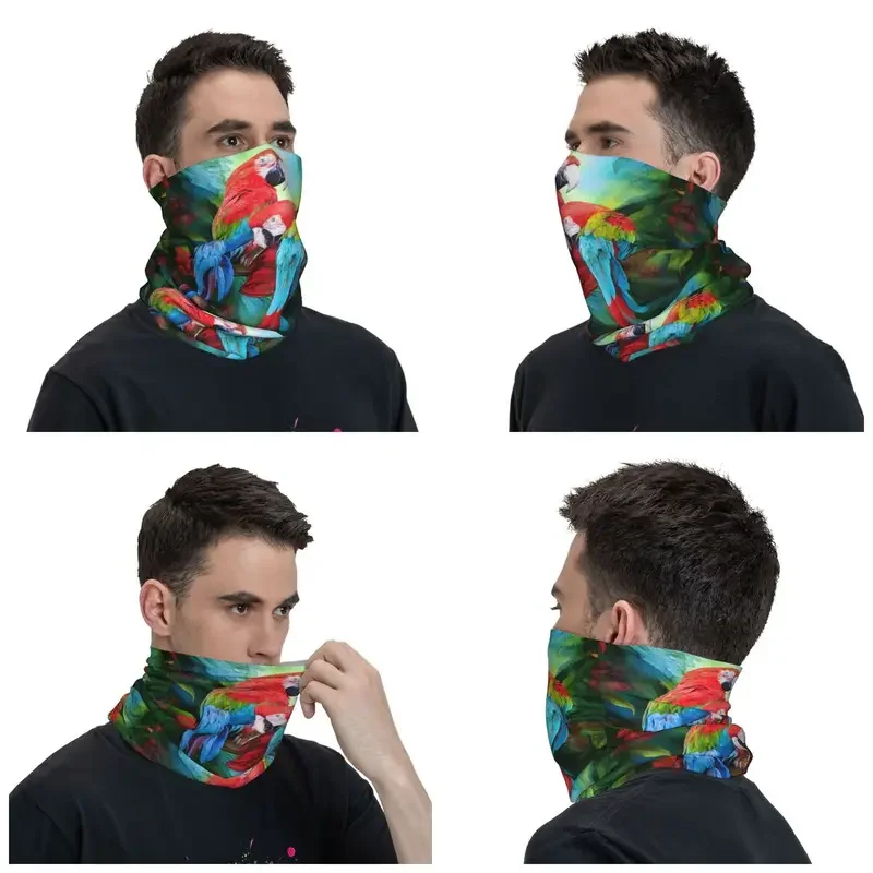 Tropic Spirits Macaw Parrot Couple Bird Bandana Neck Warmer Women Men Winter Ski Hiking Scarf Gaiter Tropical Plant Face Cover