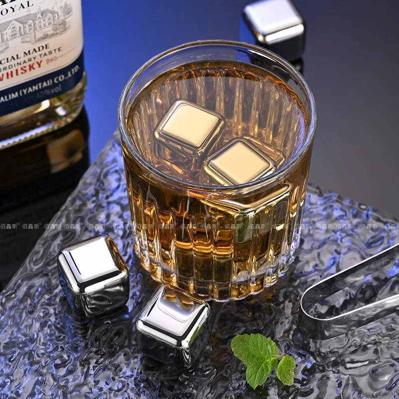 Stainless Steel Whiskey Ice Stones Reusable Metal Cooling Cubes For Wine Whiskey Drinks
