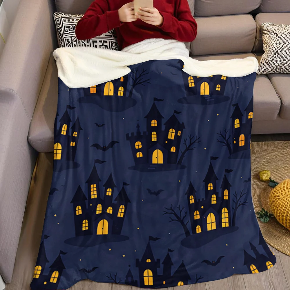 Haunted Halloween Castles Flannel Blanket Warm Soft Halloween Christmas All-Season Couch Decorative Cozy Warm Gift