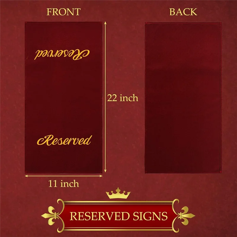 ETRT 22 Inch Reserved Signs For Church Pews, 12 Pieces Reserved Seating Signs For Chairs, Cloth Placeholder For Restaurant Wine