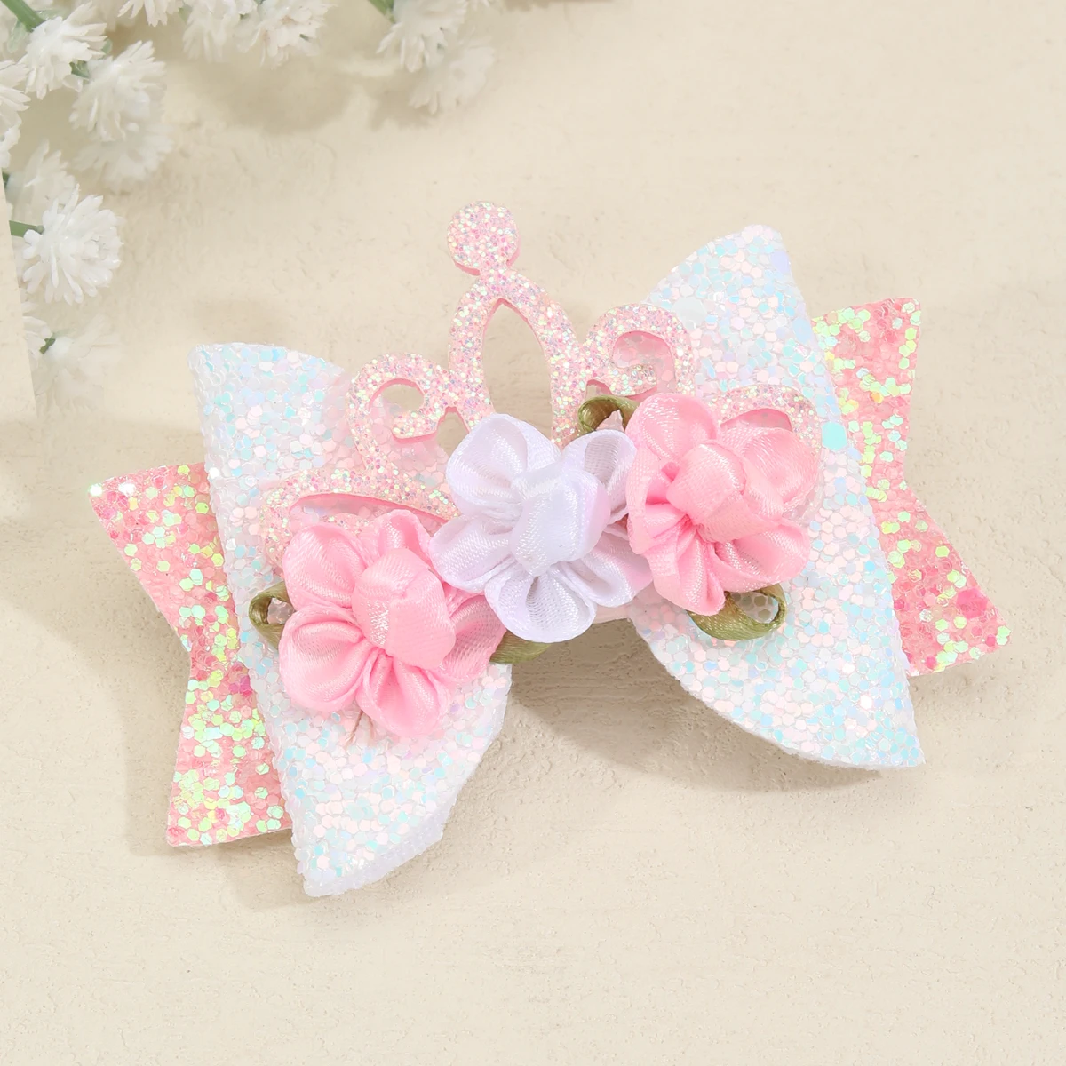 Princess Crown Hair Clips Glitter Bows Hairpin For Girls Birthday Photography Barrettes Kids Boutique Hairgrips Hair Accessories