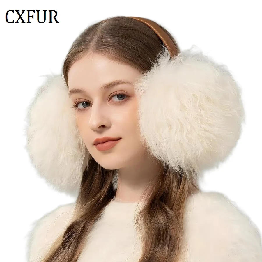 CX-A-165 新入荷 ゴージャスなプラッシュイヤーウォーマー 本物の羊毛ファーイヤーマフ 冬用