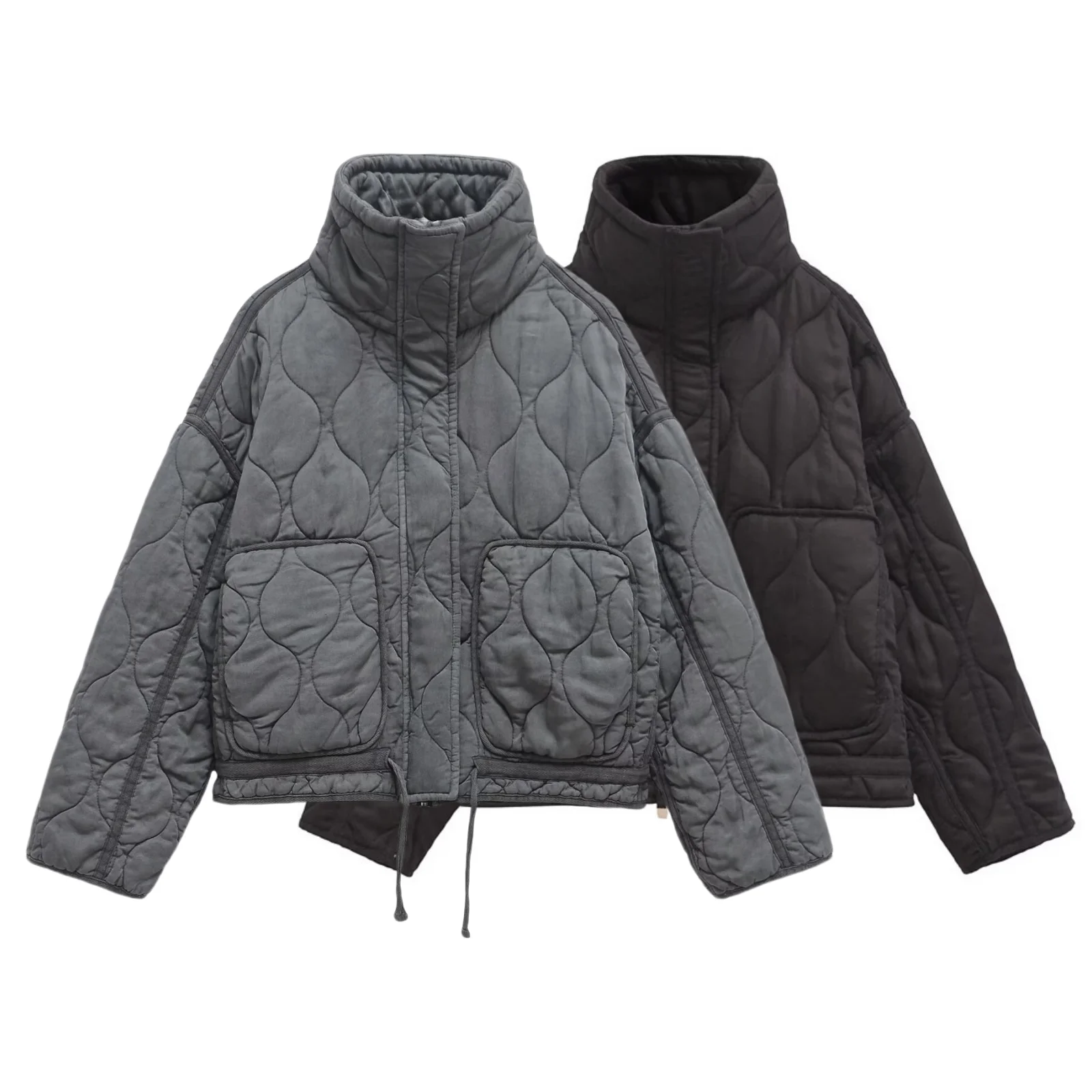 

Осенне-зимняя новая женская хлопковая куртка с воротником-стойкой и длинными рукавами, хлопковое пальто с подолом на шнурке, теплый топ