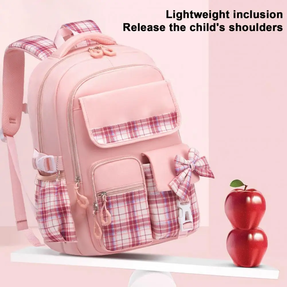 Organisierte Aufbewahrung Schul rucksack Plaid Print Grundschule Schult asche mit Bogen Dekor verstellbaren Schulter gurt für Schüler