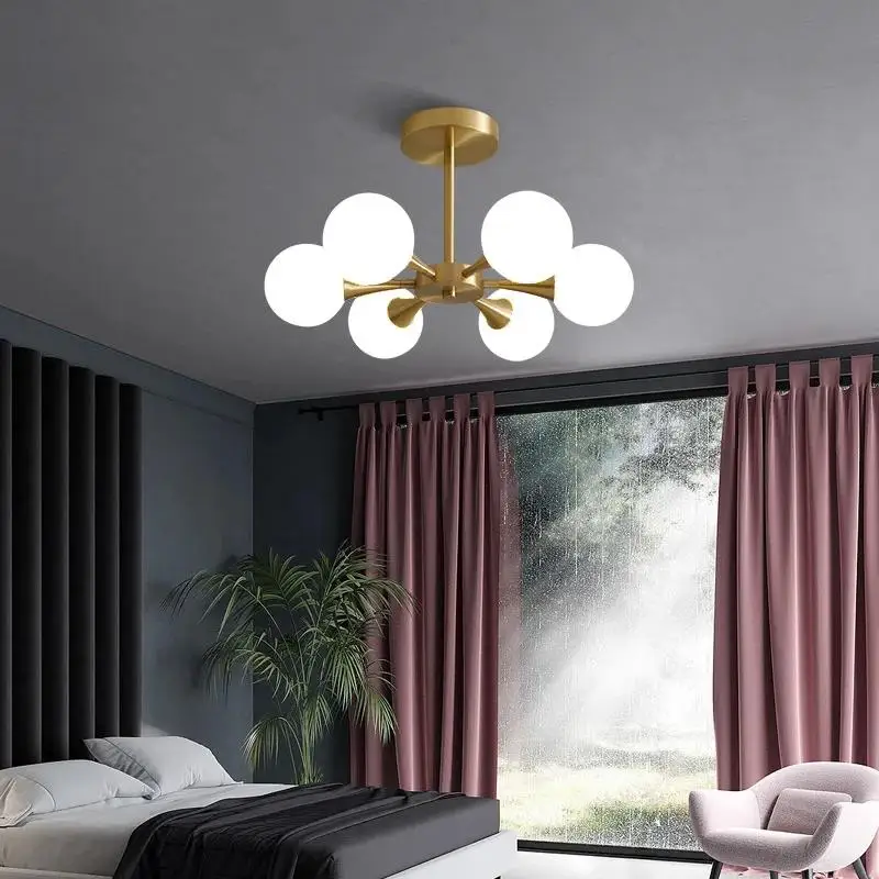 

Copper Restaurant Lighting Fixtures Glass Ball Ceiling Lamp Lustres Bedroom Dining Living Room Kitchen Ceiling Lights