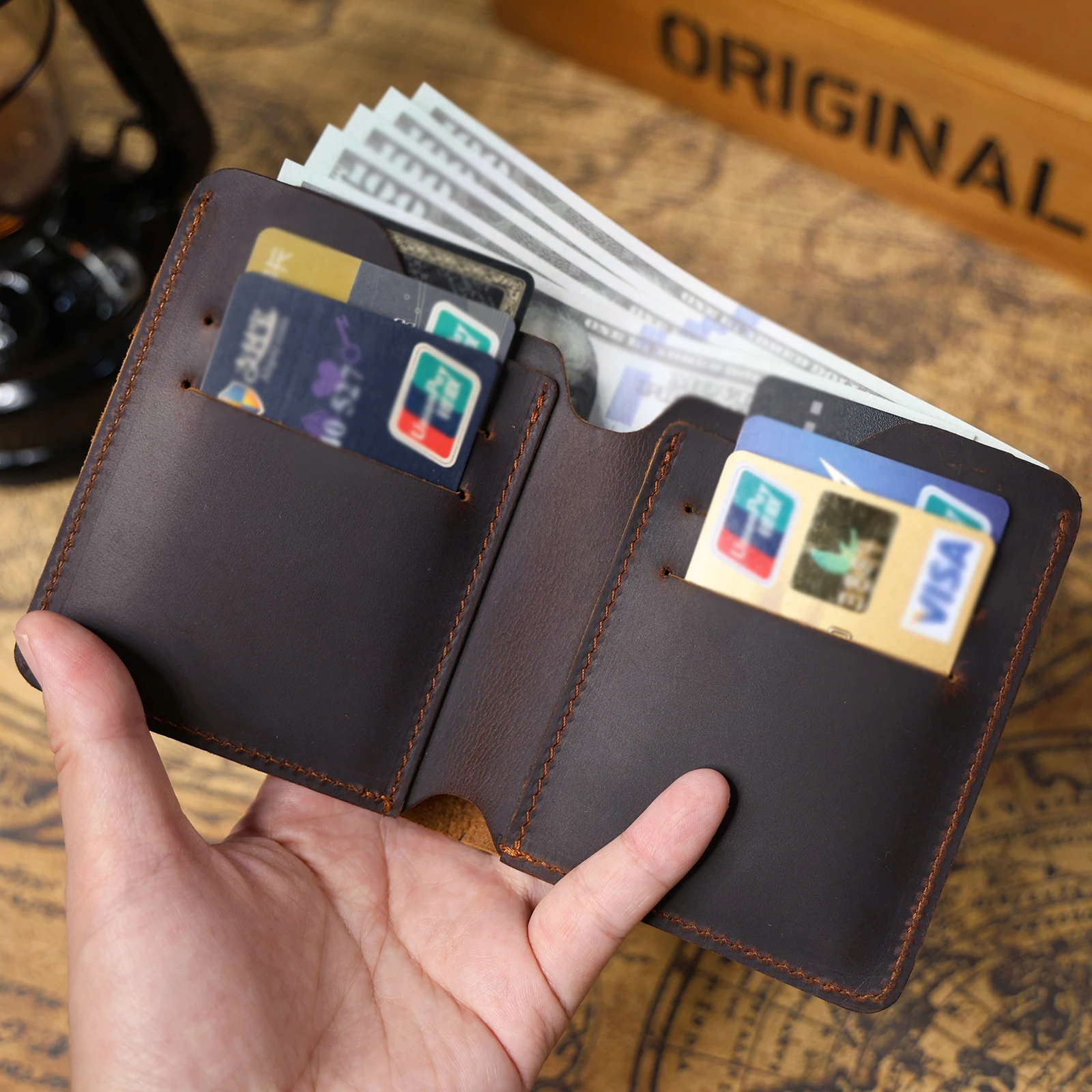 Echtes Leder Herren-Geldbörse Kartenhalter Einfache Mini-Geldbörse Perfekt zum Tragen von Bargeld & Karten – Detail 10
