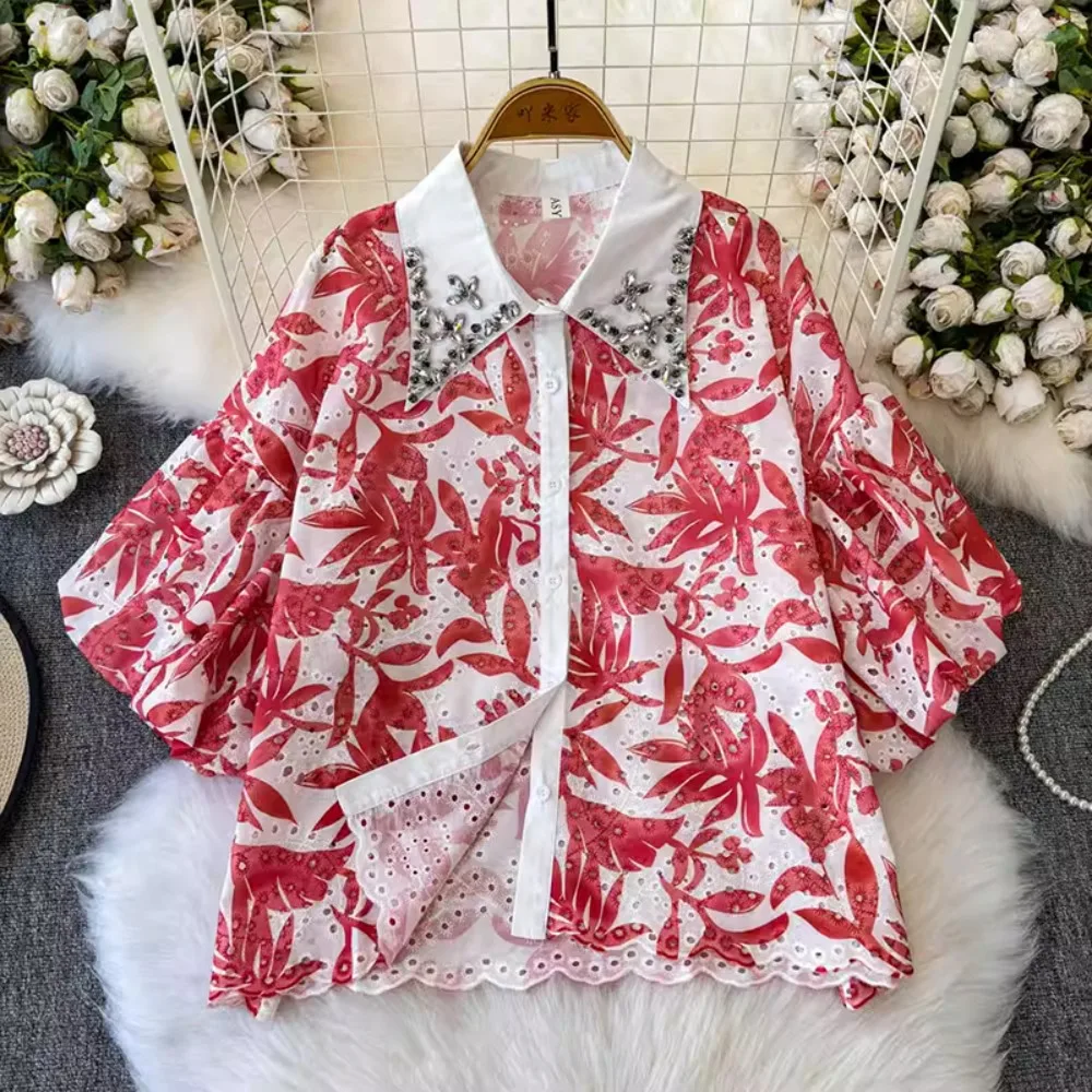 

Летний повседневный топ с коротким рукавом для женщин, блузка с пышными рукавами и цветочным принтом, элегантный женский топ, оптовая продажа женской одежды