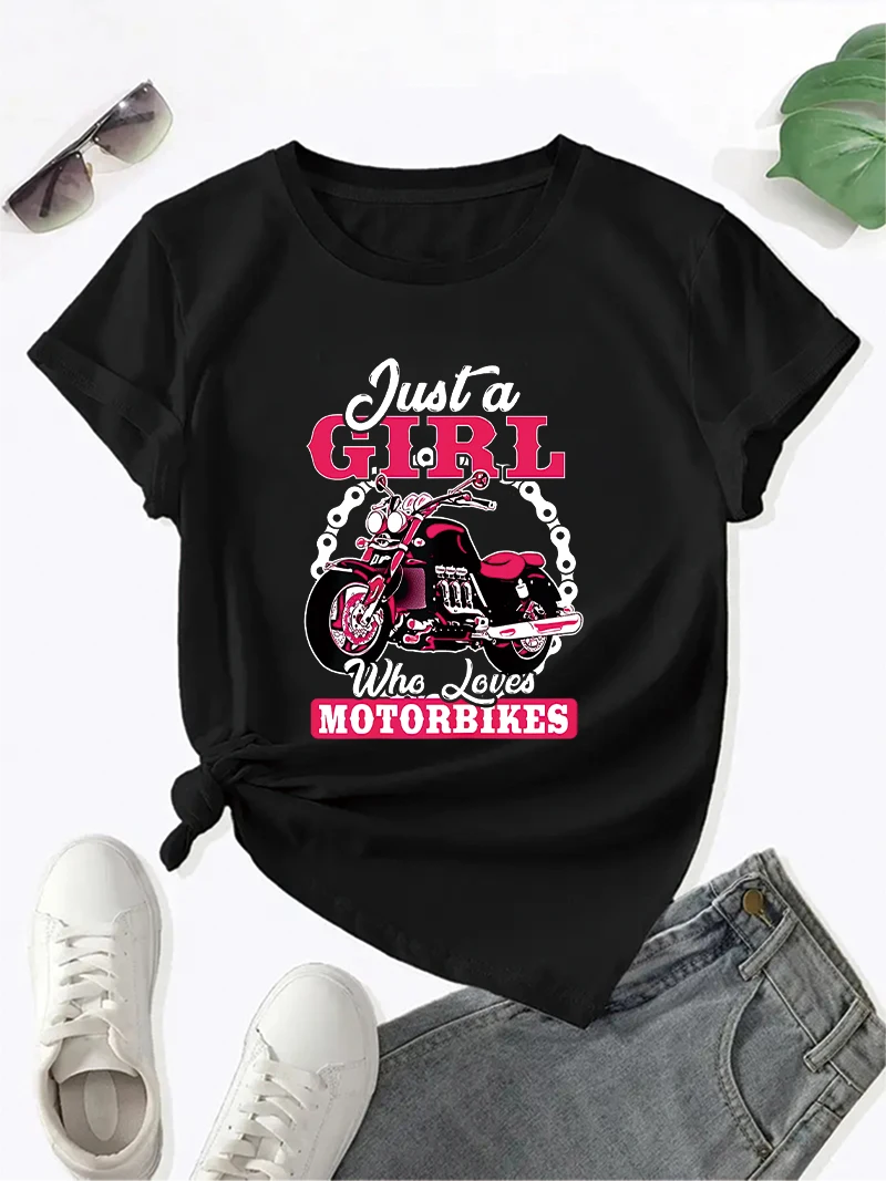 Just A Girl Who Love Motorbikes Graphic Printed T-Shirt Summer Spring Short Sleeve Crew Neck Casual Top Women's Clothing