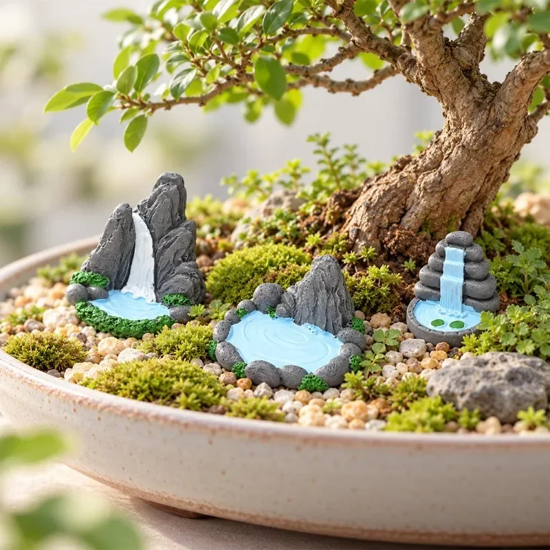 1/3Pcs Chinese Style Landscape Rock Miniature Zen Garden Decor Resin Rock Ornament for Bonsai Succulent Plants Aquarium FishTank