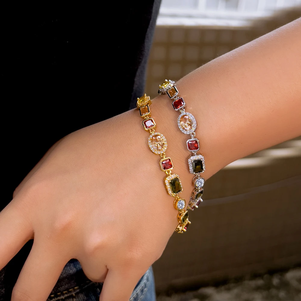 BeaQueen Bohemian Geometric Multi Color Cubic Zirconia Stone Bracelets for Women Trendy Dancing Party Jewelry Accessories B161