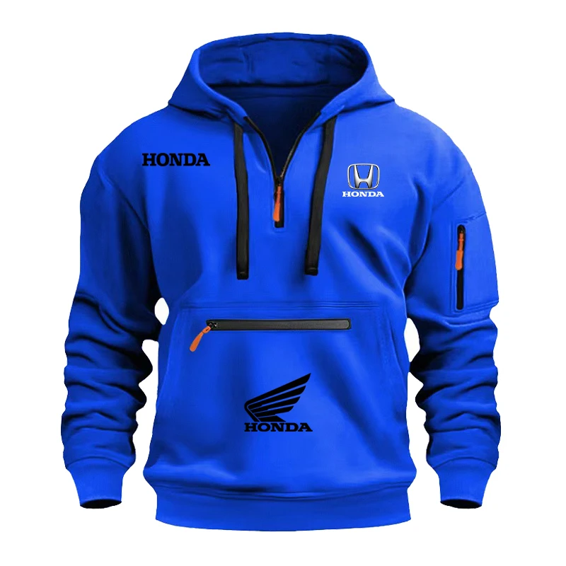 

Honda Logo Motorcycle Racing Team Men's Outdoor Sport Pullover with Multiple Pockets on Sleeves and Pockets on Front - A Sports
