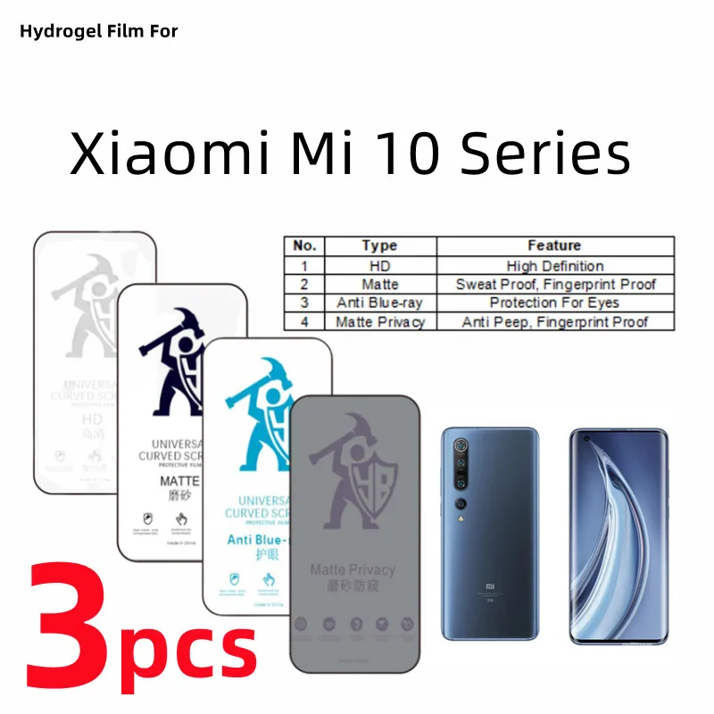 3pcs HD Hydrogel Film For Xiaomi Mi 10 Pro Matte Screen Protector For Mi 10 Ultra 10lite 10T Pro Eye Care Anti Spy Protection